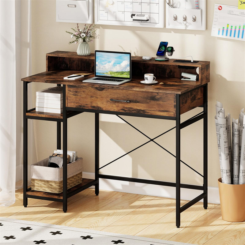 Metal Base Computer Desk, Walnut