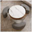 Table basse à plateau relevable moderne avec rangement caché, placage et plateau en pierre frittée, 3 repose-pieds gigognes rembourrés, conception peu encombrante, entièrement assemblée