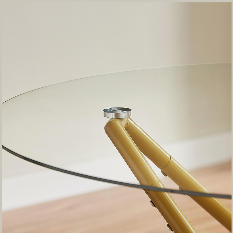 35.4-inch round tempered glass dining table, equipped with sturdy metal table legs
