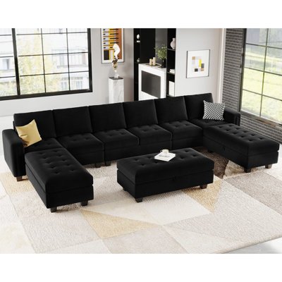 Shavera 7 - Piece Oversized 154.2'' Wide U Shaped L Shaped Velvet Sectional Sofa Living Room Couch Modular Sofa with Storage Ottomans