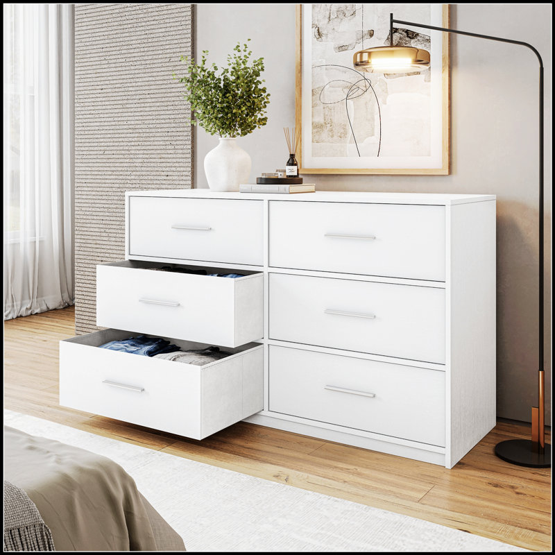 Commode à 6 tiroirs avec grands tiroirs en tissu, solution de rangement blanche, durable et élégante pour toute maison, Blanc