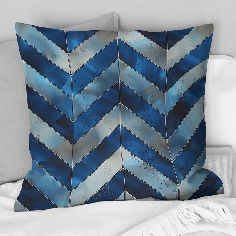 Imprimé à chevrons bleu argenté I - Coussin moderne, H 18 po x l 18 po