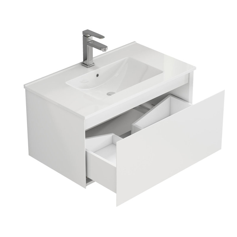 Meuble-lavabo mural 32 po avec tiroir, Blanc