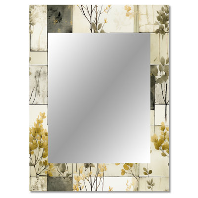 Demarcio Green Cubic Botanical Dreams - Patchwork Unique Wall Mirror, Vintage Mirror, Printed Metal Art