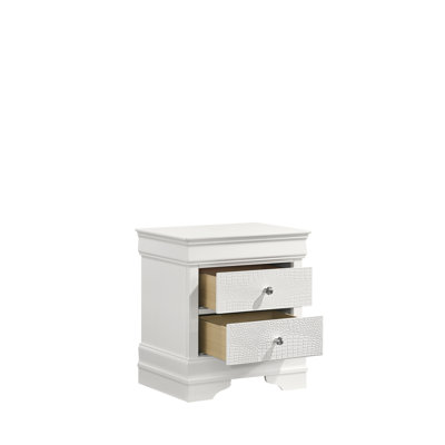 2 tiroirs, blanc, moderne, table de chevet, chambre à coucher, bois massif +, finition texturée, cristal, plateau de rangement à doublure en velours rouge