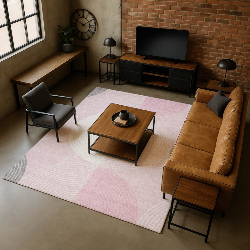 Premium Machine Washable Mayfield AMF2281 Geometric Rug, Pink, 10' x 14'