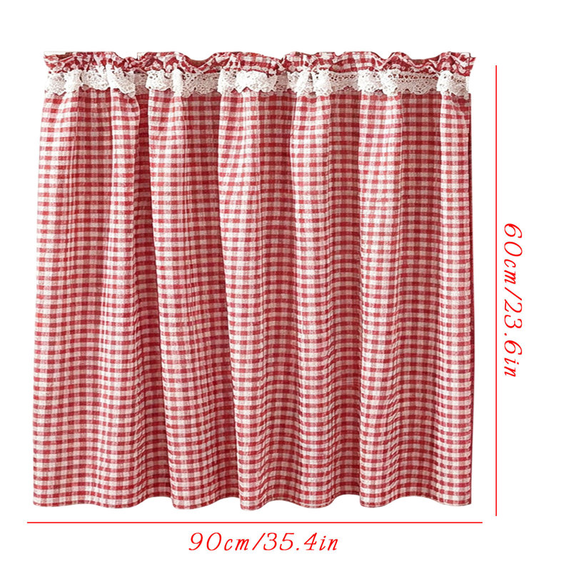 Oven skirt Cabinet Curtain Lace Short Curtain  Shelf Cupboard Cover Curtain For Home Decor., Red