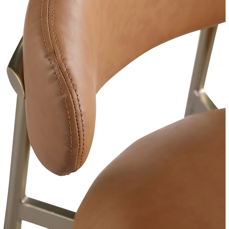 Tabouret de bar rembourré en cuir Lupita, Doré, Cuir cognac végétalien