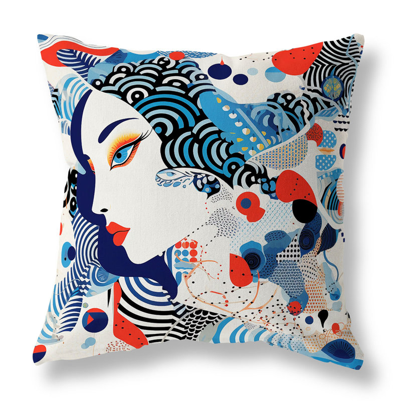 Oreiller réversible intérieur / extérieur Modern Magic, H 16 po x l 16 po, Bleu / rouge géométrique