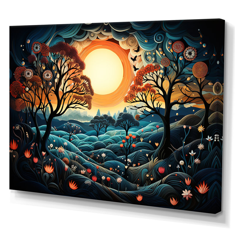 «Blue Horizon of Heart Trees Landscape II», art mural arbre, H 16 po x l 32 po x P 1 po, Toile tendue