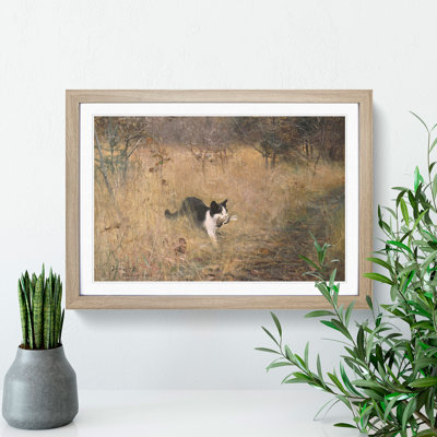 Cat with a Bird by Bruno Liljefors - Framed Print
