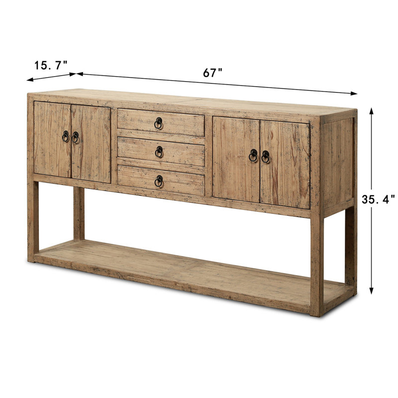 Three Drawers Console Table Weathered Natural with Distressed Gray