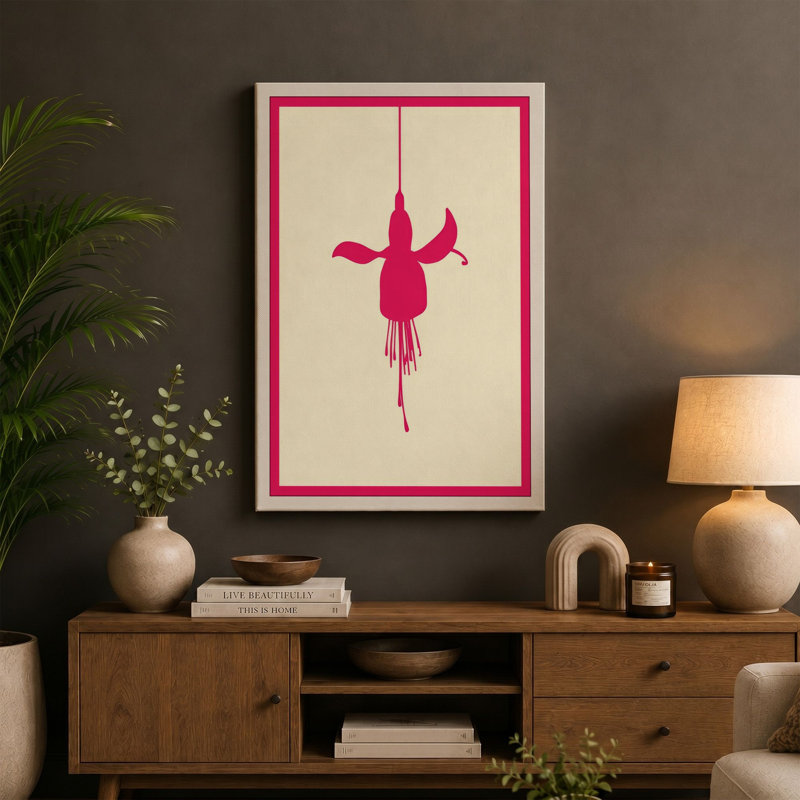 Suspended Fuchsia Botanical 1 Piece Wrapped Canvas Wall Art, 30x20 - 76.2 x 50.8 cm, Taupe Border