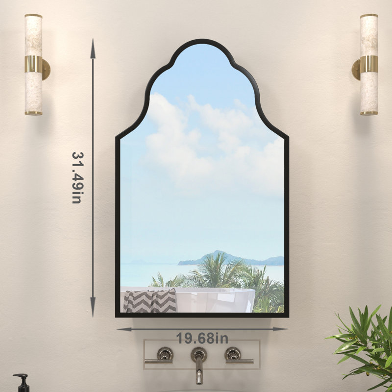  Armoire à pharmacie 20 po x 32 po encastrée ou à fixation en surface noire pour salle de bain, miroir décoratif artistique avec rangement, entièrement en métal, installation facile