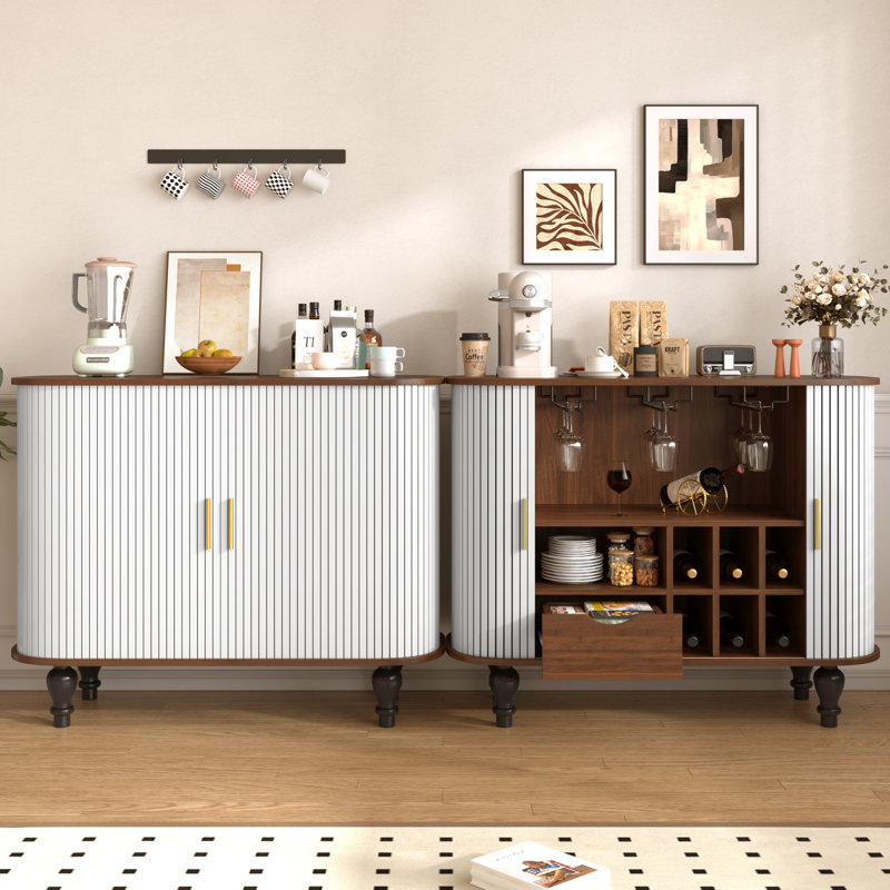 Meuble-bar à vin et à café cannelé avec rangements et casiers à bouteilles