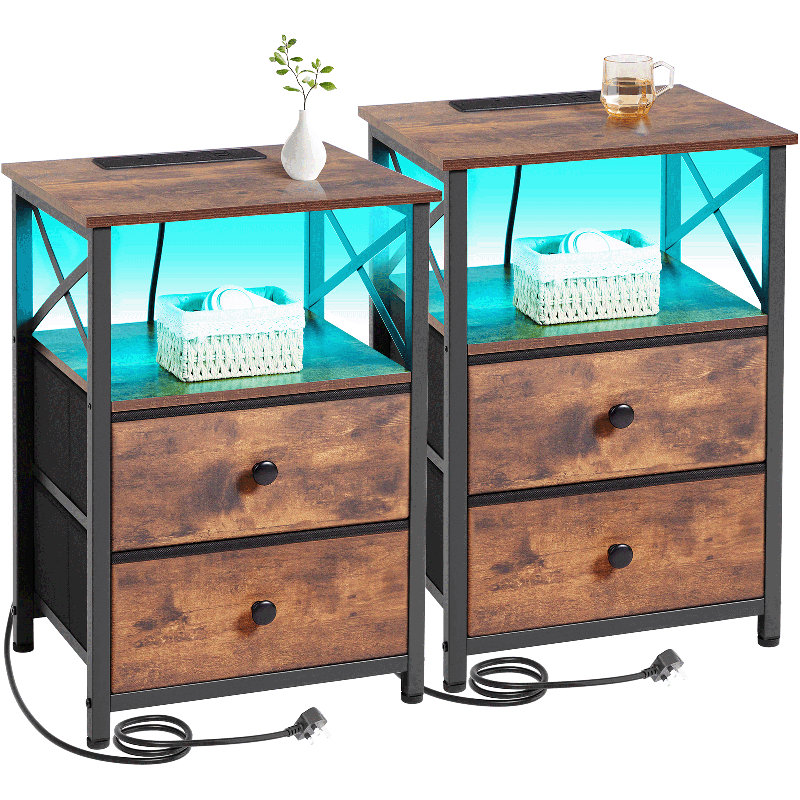 Metal Bedside Table, Rustic Brown