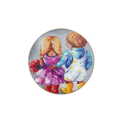 Double Small Cute Boy and Girl Pattern Woven Base Washable Area Rug