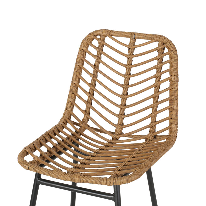 Enloe Wicker Outdoor 28.75'' Bar Stool, Light Brown, 4