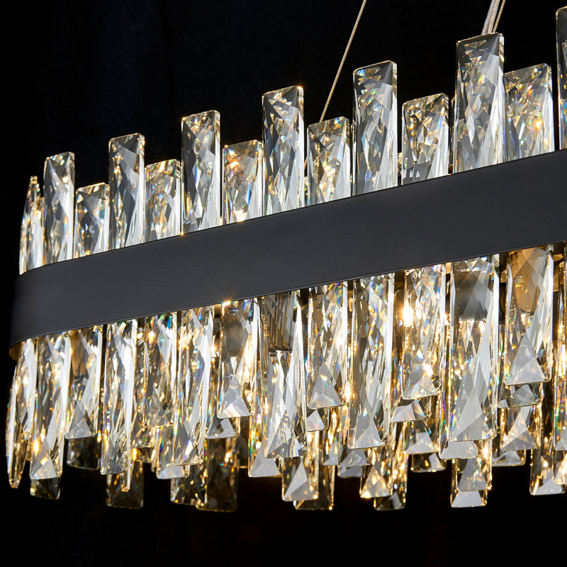 Dimmable Modern Square / Rectangle Crystals Chandelier, Matte Black