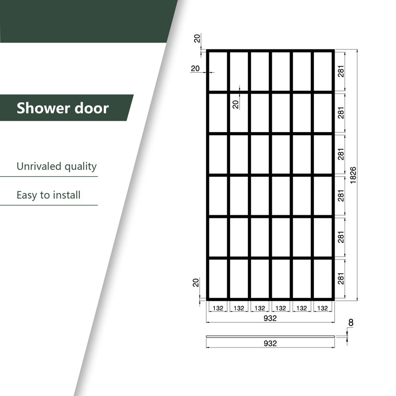 38'' W 72'' H Frameless Reversible Shower Enclosure