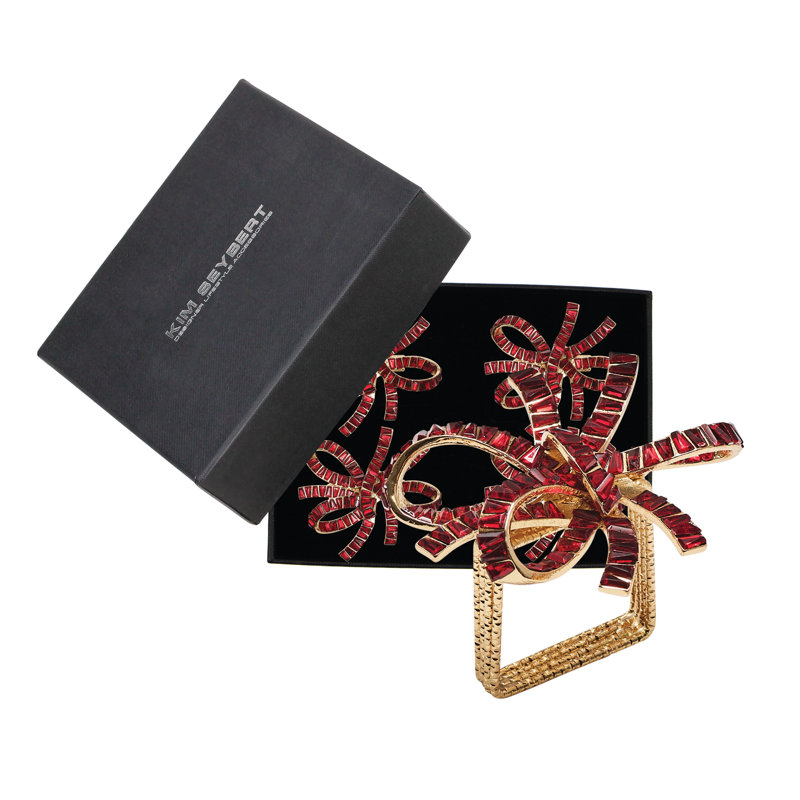 Jeweled Bow Napkin Ring Set in a Gift Box