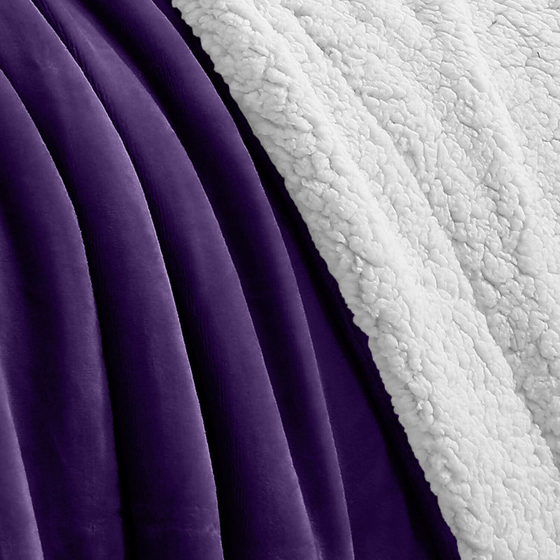 Diya Soft Sherpa Fleece Fur Thick Dual Sided Flannel Reversible Blanket Throw, W200 x L240cm, Purple