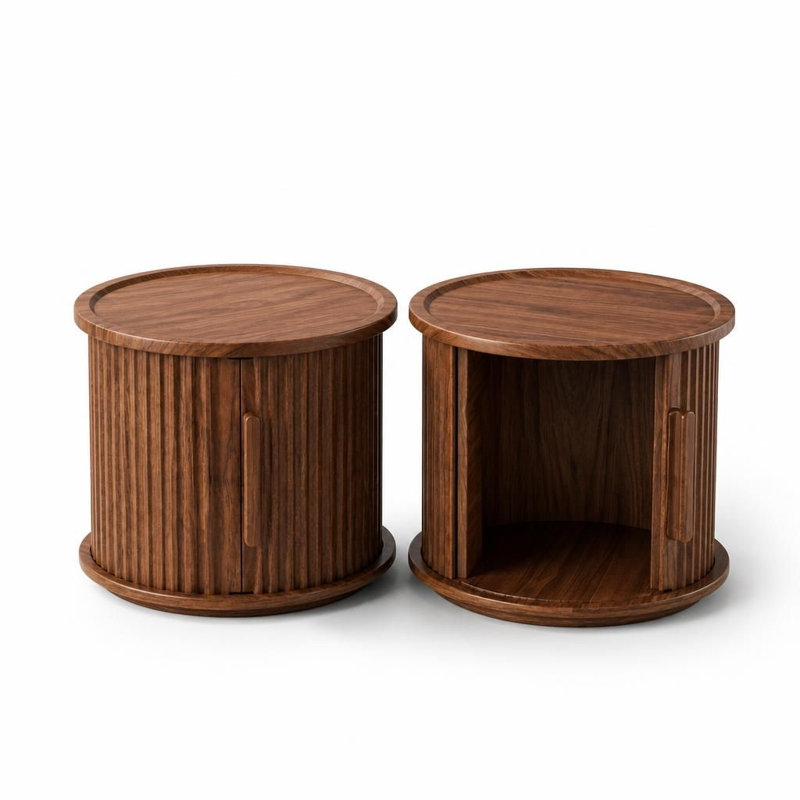 Ensemble de 2 tables gigognes rondes avec rangement caché, tables de bout latérales peu encombrantes pour le salon, la chambre à coucher, l'entrée, le bureau et les petits espaces