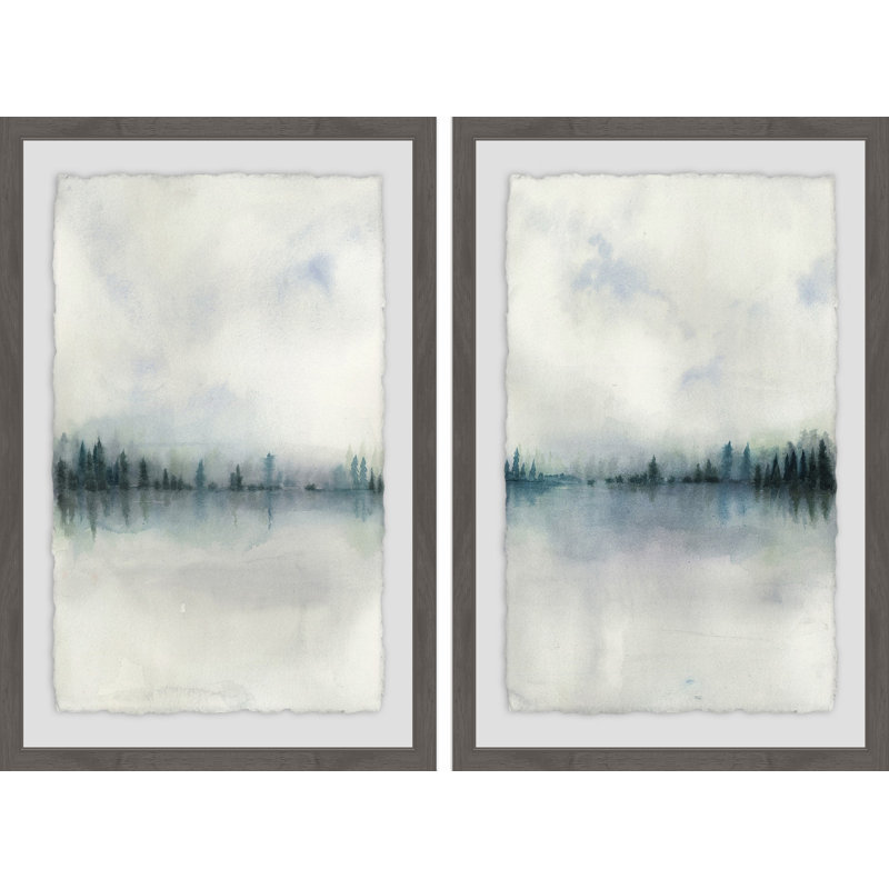 « -2 pièces », ensemble de 2 reproductions d’art sur papier à motif de aquarelle cloudy lake, H 24 po x L 16 po x L 1,5 po