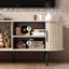 Meuble télé 47 po, rangement, porte coulissante, couleur bois naturel, centre de jeu, espaces variés