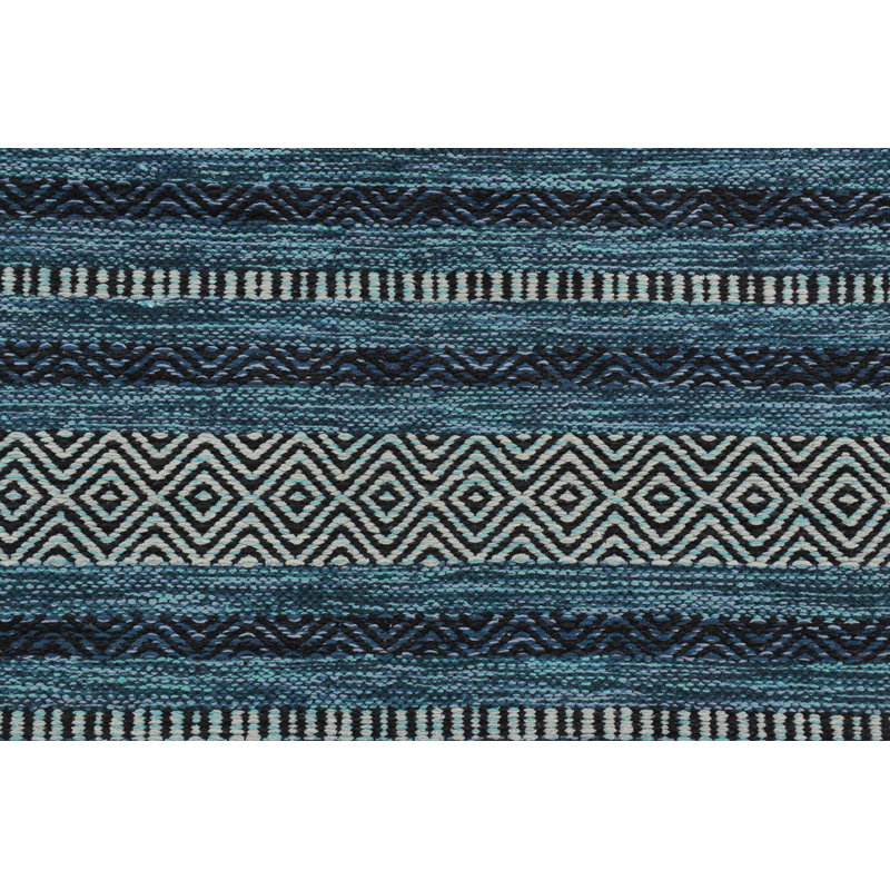 Azizi Striped Hand Woven Cotton Blue Rug, Rectangle 160 x 230cm