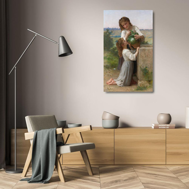 "At the Fountain" par William Bouguereau - Toile tendue avec châssis, H 24 po x l 17 po