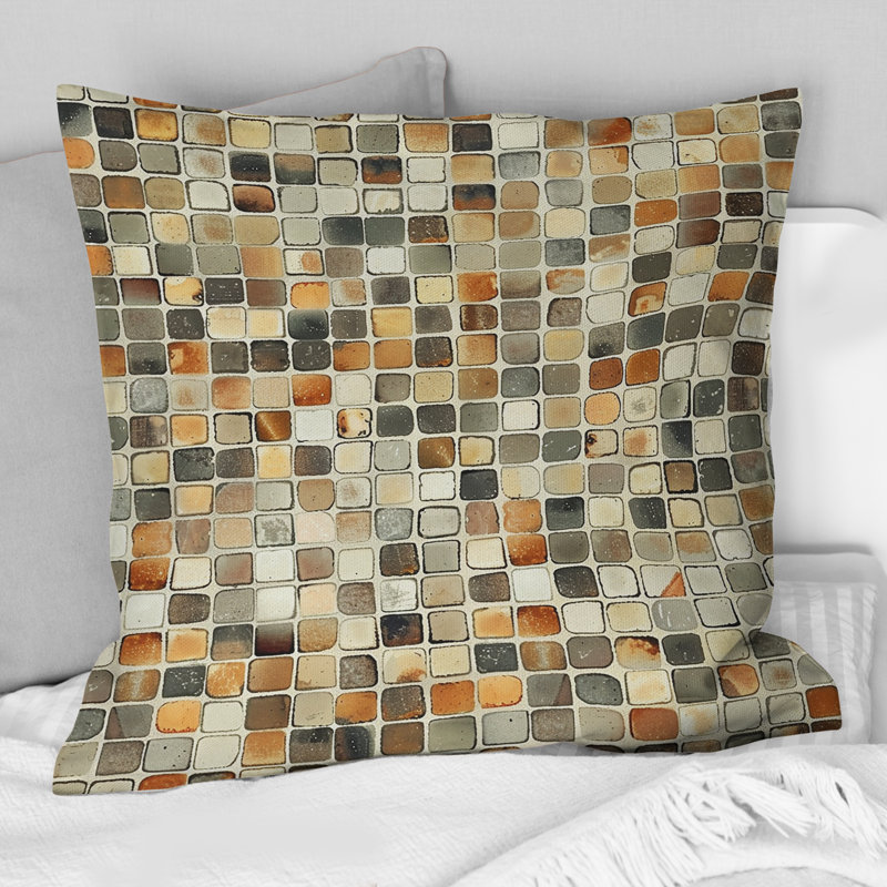 Brown Beige Mosaic Tiles IV - Modern Throw Pillow, 16"H x 16"W