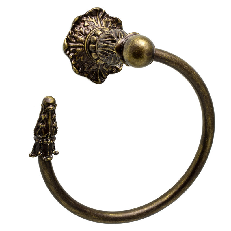 Acanthus swing towel smooth ring left Renaissance style in Satin, Antique Brass