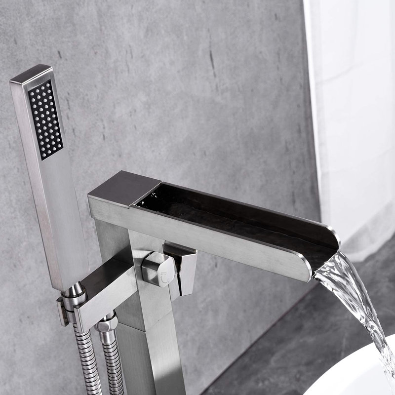 Robinet de baignoire pour salle de bain - Fixé au sol, avec poignée à levier et douche à main pratique, fixation moderne et résistance à la corrosion pour une durabilité accrue