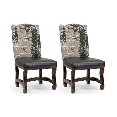 Ensemble de deux chaises d'appoint de salle à manger revêtues de chenille et de cuir noir et gris foncé