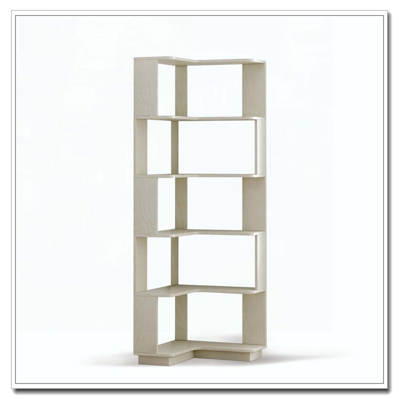6 Tier Freestanding L-Shaped Corner Bookshelf For Living Room, White Oak