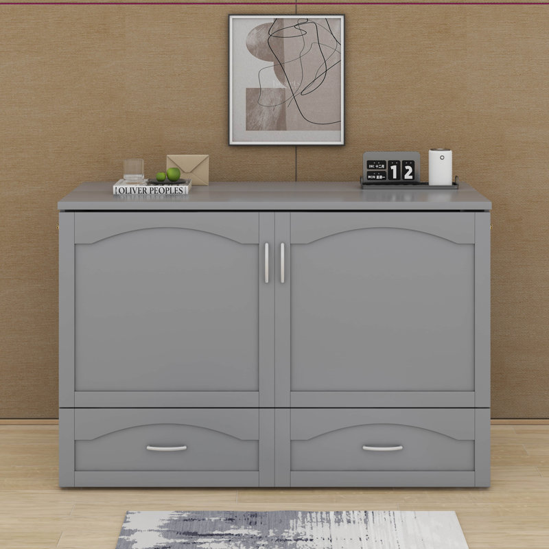 Grand lit escamotable avec tiroir et port USB, Gris