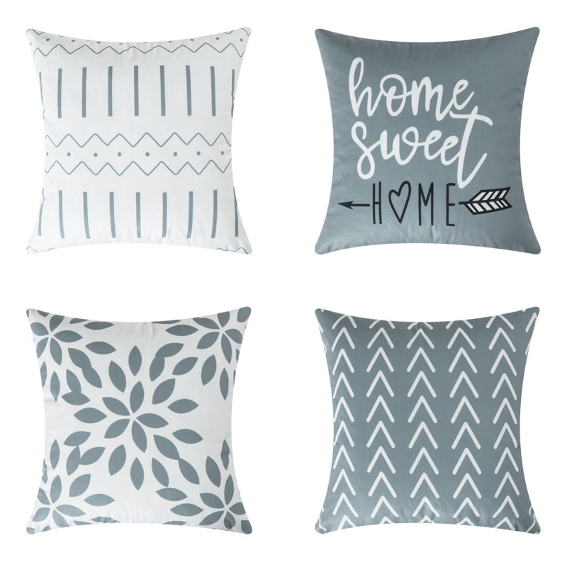 Housse de coussin d'extérieur carré Impression KD125, Gris / Blanc
