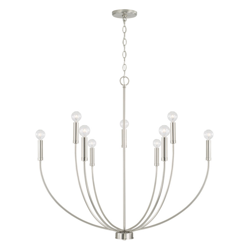 Brushed Nickel 9-Light Modern Candle Chandelier