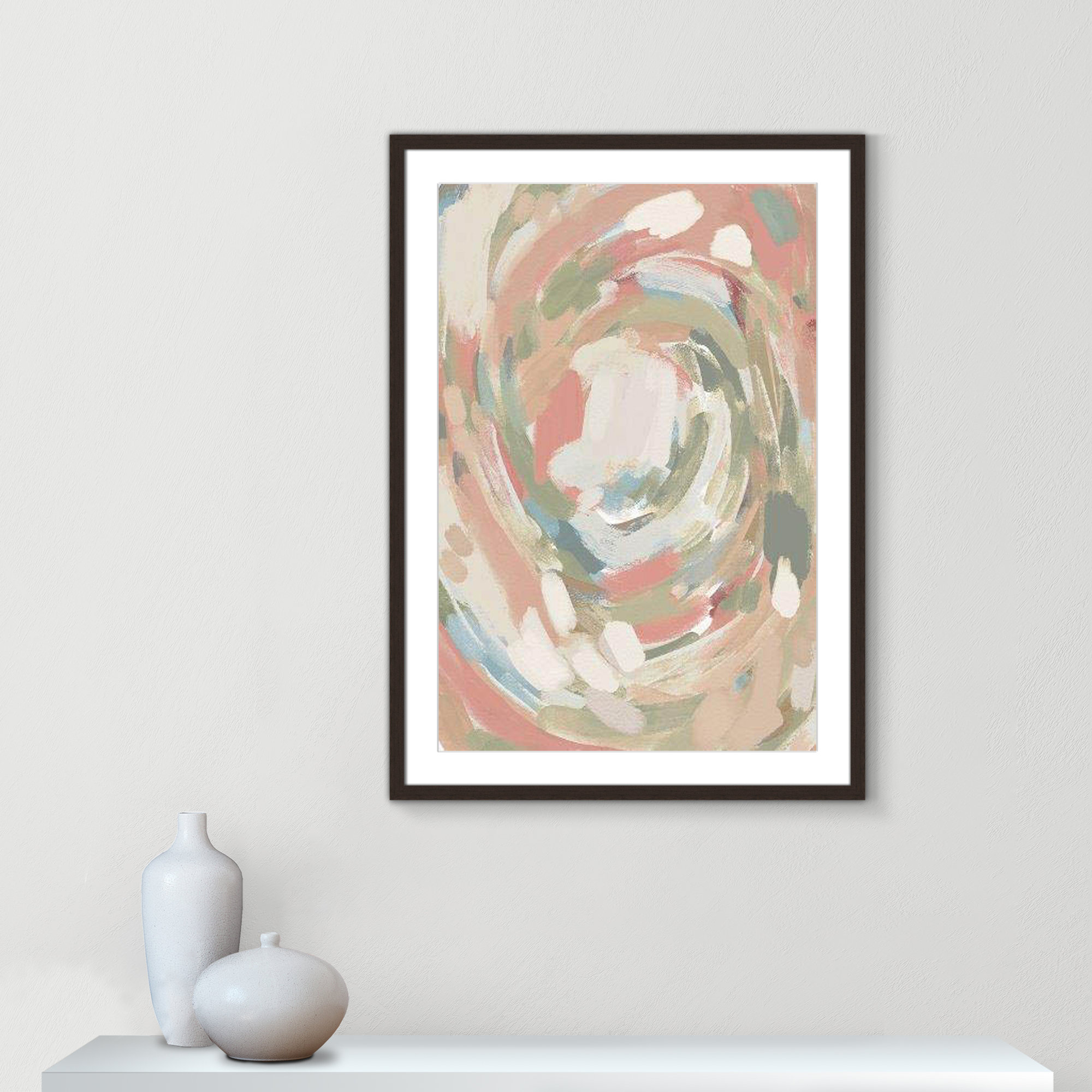 Abstract Energy Spring Colors by Leah Straatsma, Walnut Matted Picture Framed, 35.5" H x 25.5" W x 0.75" D