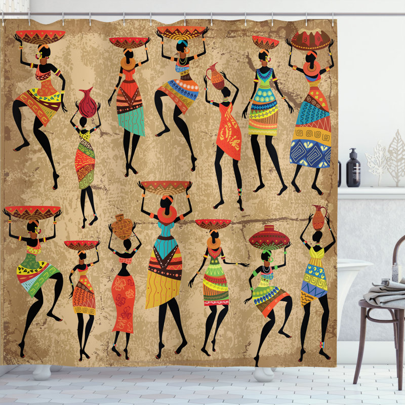 Ensemble de rideau de douche africain + crochets, H 75 po x l 69 po