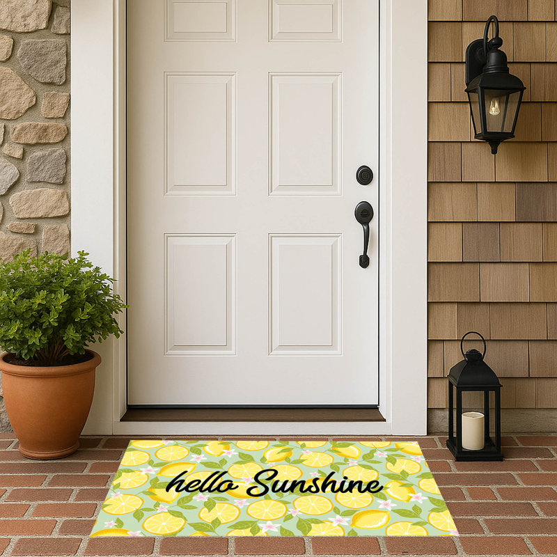 Lemons Hello Sunshine Outdoor Doormat, 17" W x 24" L, Mint