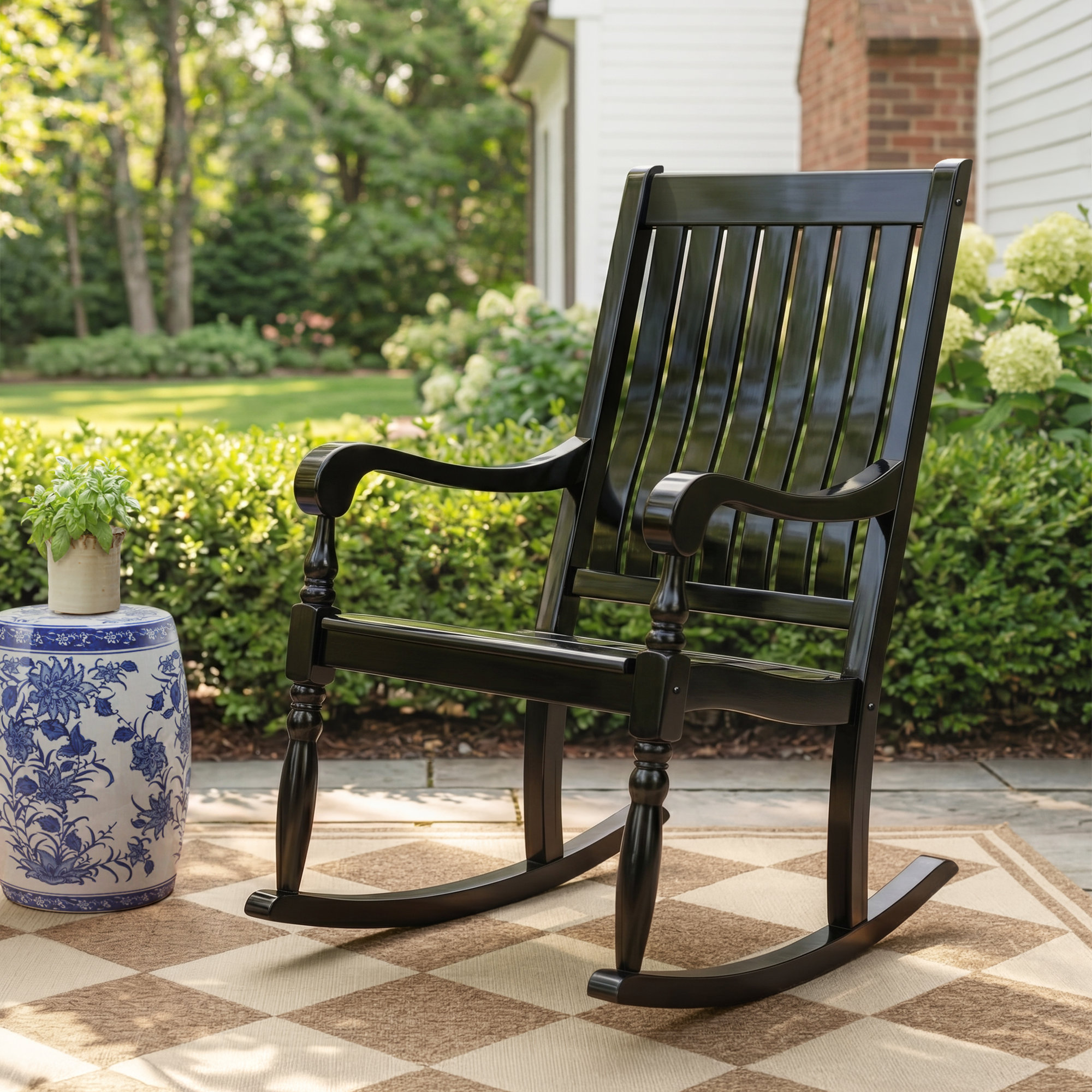 Oisin Solid Wood Outdoor Rocking Chair, Black