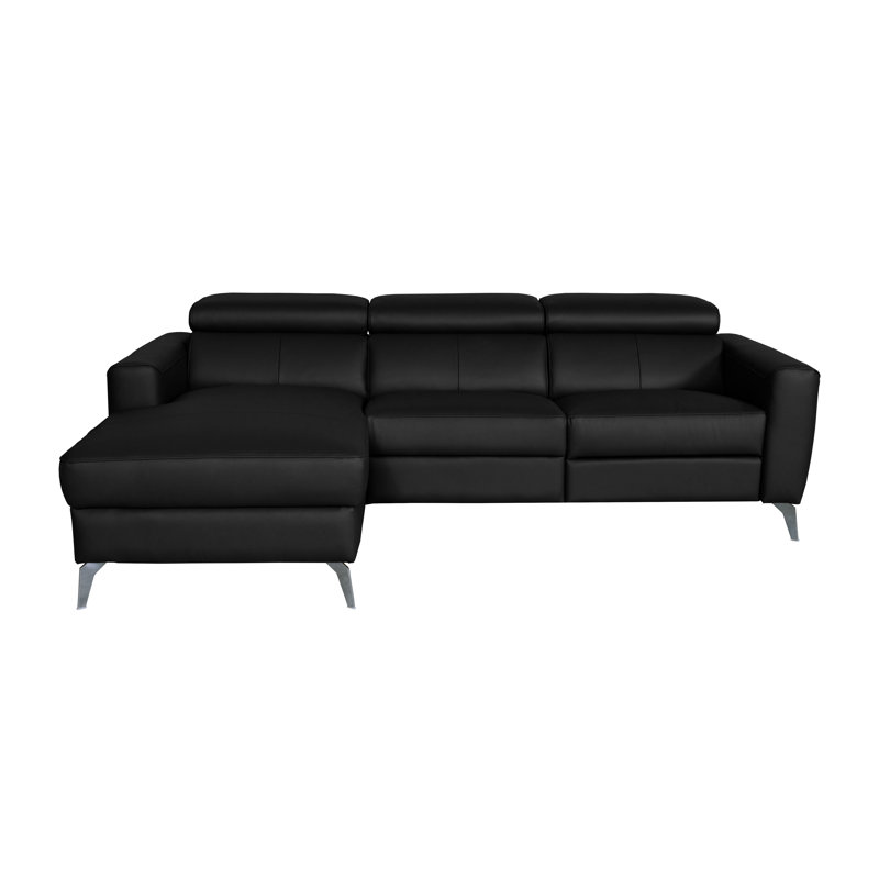 Canapé d'angle inclinable en cuir Amorian, Noir, Orienté vers la gauche