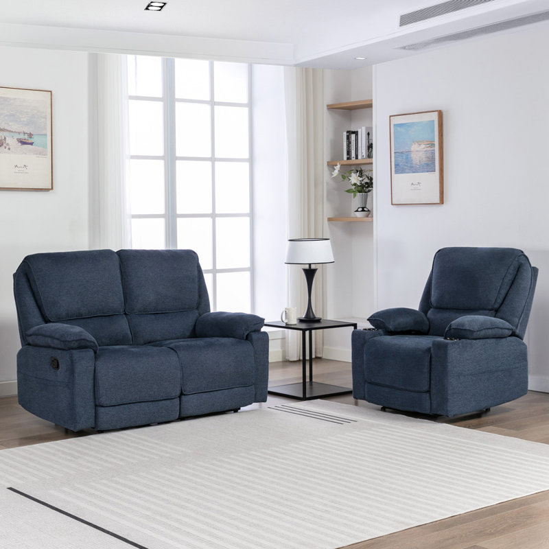 Sydney Latch Recliner 1 and 2 Seater Sofa Set, Blue