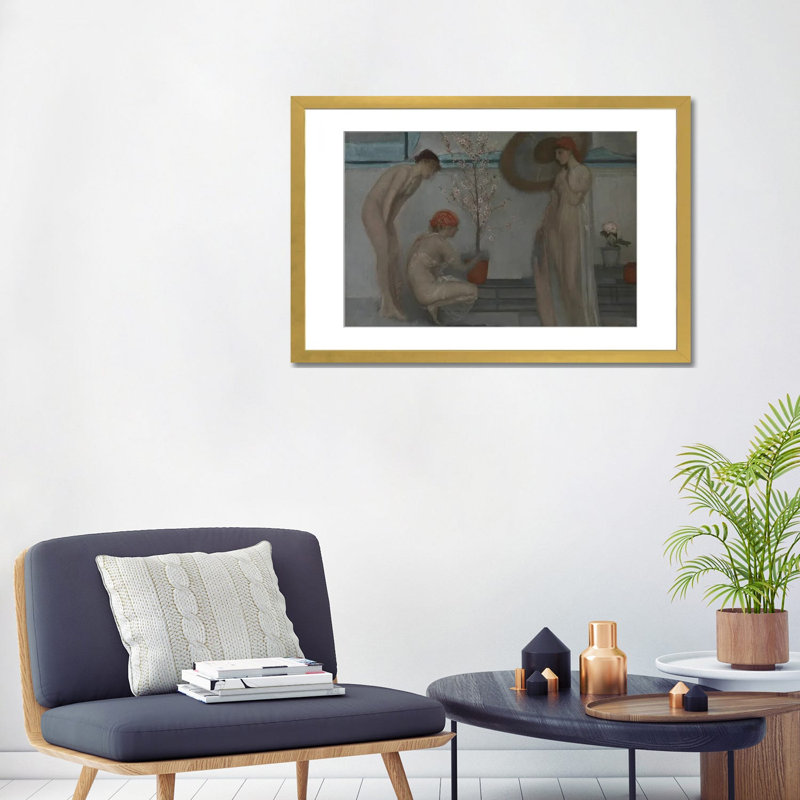 Trois chiffres roses et gris - reproduction d'art murale - papier d'art encadré, 24 po x 32 po, Papier encadré, Doré