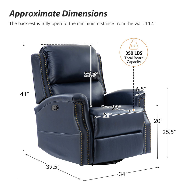 Fauteuil inclinable manuel en cuir véritable Felisa, Marine