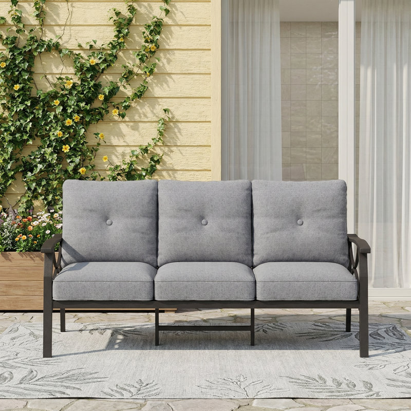 70" Metal 3‑Person Patio Sofa with Heavy‑Duty Iron Frame, Outdoor Sofa with Advanced Anti‑Rust Coating for All Weather;Patio Sofa with Weather‑Resistant Washable Cushion Covers for Backyard, Deck, Garden