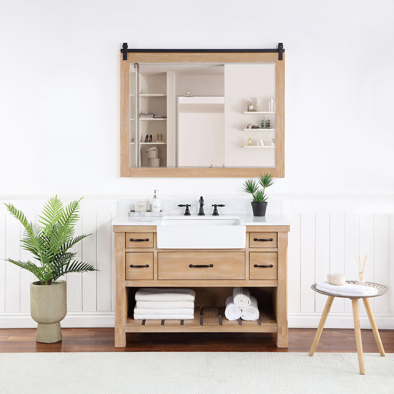 Villareal 48 " W Freestanding Standard Free Standing 1 Single Vanity Bathroom Vanity With Stone Top with Mirror