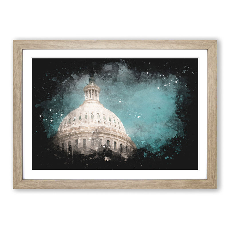 Capitol Hill White House - Single Picture Frame Print on MDF, 62cm H x 87cm W x 2cm D, Oak Framed